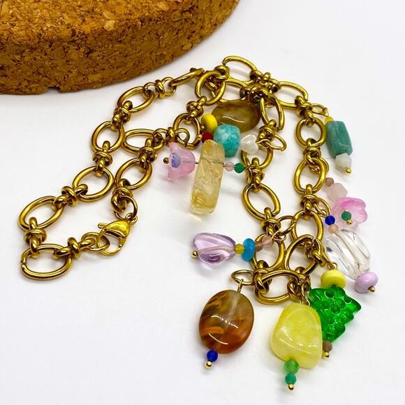 NEW Funky Glass Chunky Charm Necklace - Picture 13 of 16